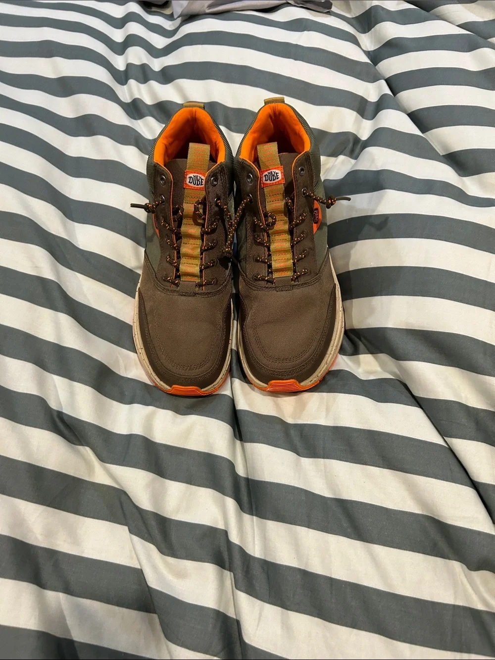 Hey Dude Men's Brown with Orange Accent Casual Boots